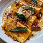 Creamy Pumpkin Cannelloni with Burrata, Crispy Sage, Pecans & Hot Honey