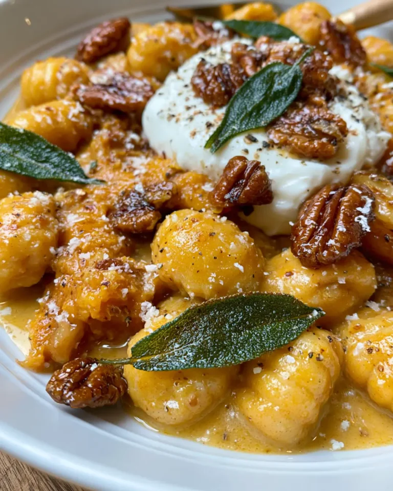 Creamy Pumpkin Stuffed Shells with Burrata, Crispy Sage, Pecans & Hot Honey
