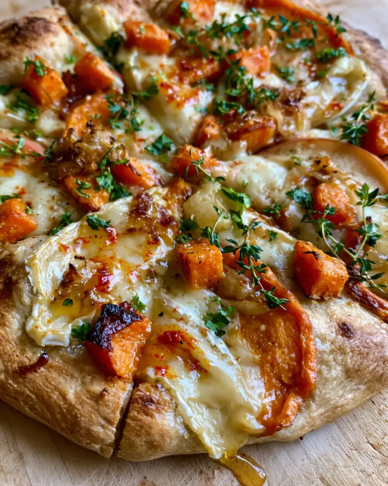 Caramelized Carrot & Sweet Potato Flatbread with Brie, Apple & Hot Honey