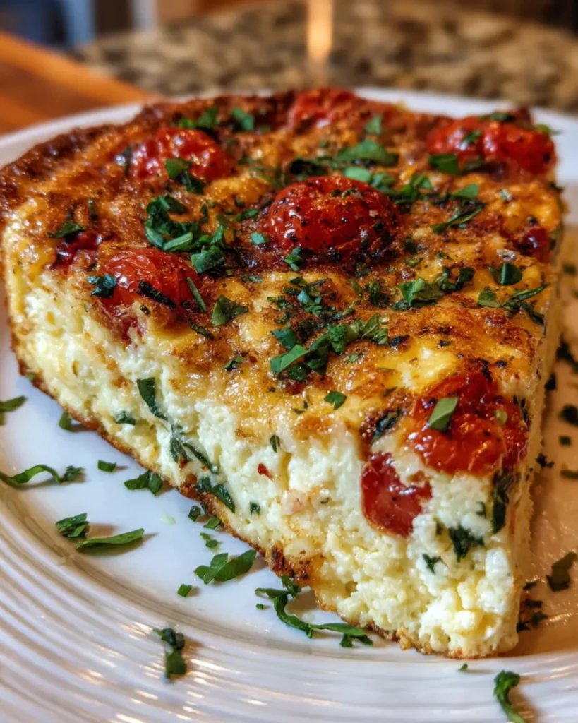 Creamy Tomato, Spinach & Feta Crustless Quiche with Parmesan & Fresh Basil