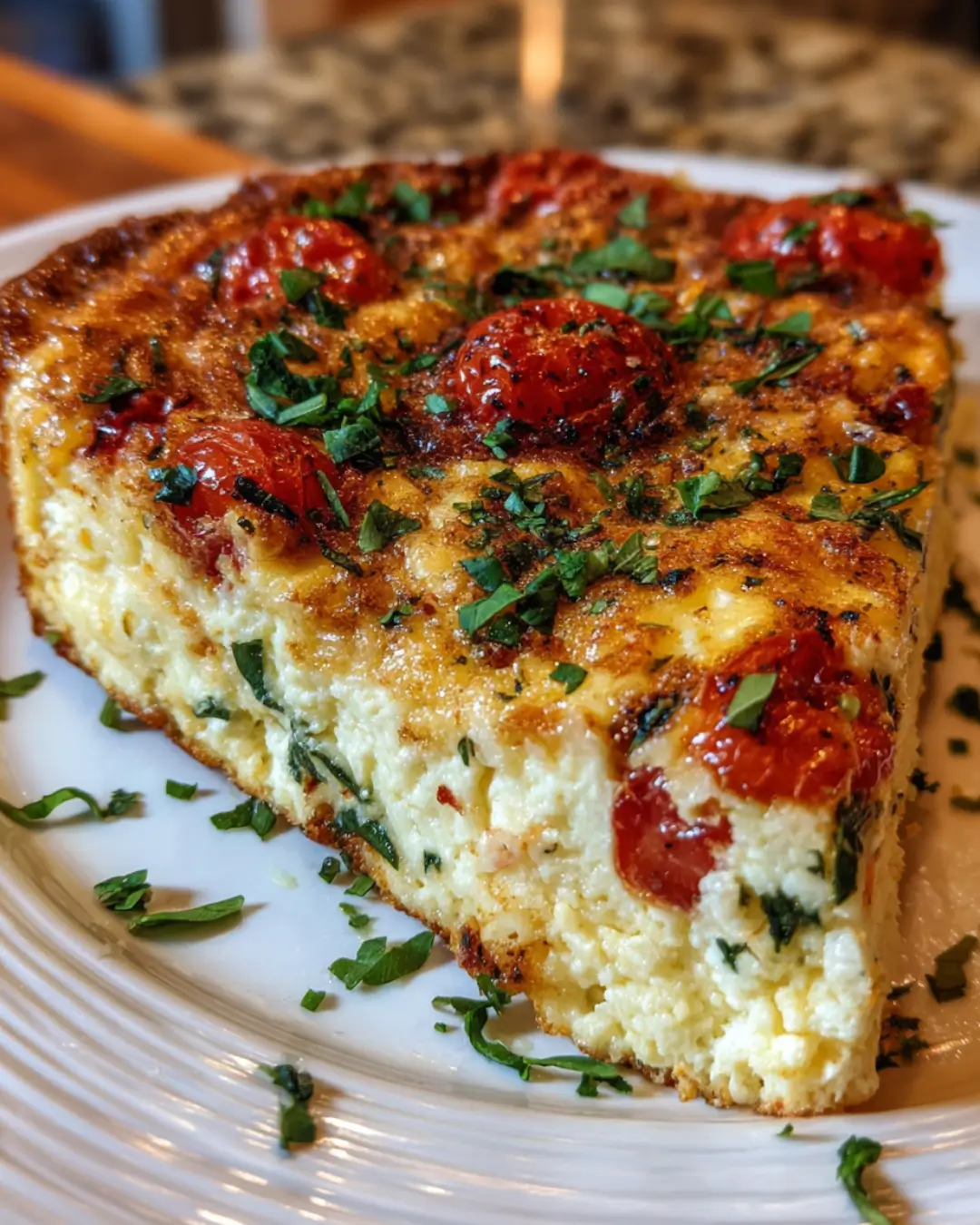 Creamy Tomato, Spinach & Feta Crustless Quiche with Parmesan & Fresh Basil
