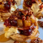 Crispy Apple & Cranberry Brie Cups with Candied Pecans & Hot Honey
