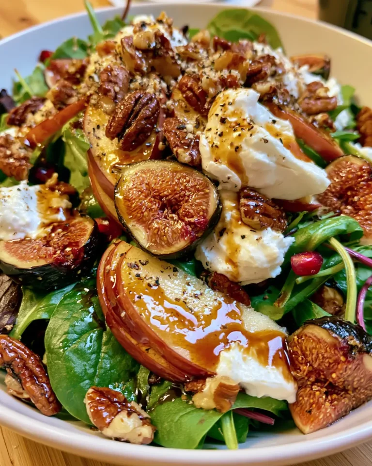 Crispy Apple & Fig Harvest Salad with Whipped Goat Cheese, Pecans & Maple Balsamic