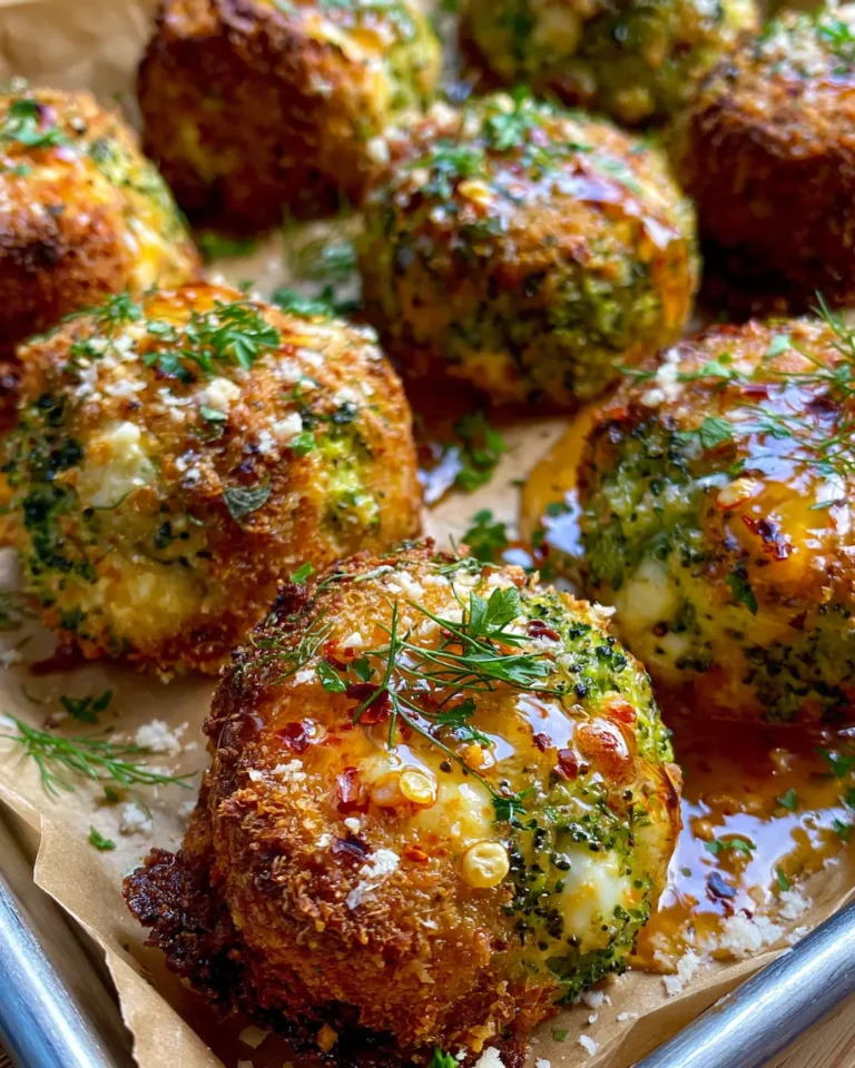 Crispy Broccoli & Feta Cheese Bites with Parmesan, Herbs & Hot Honey