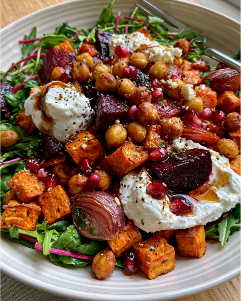 Crispy Chickpea & Beetroot Salad with Whipped Feta, Sweet Potato & Honey Balsamic