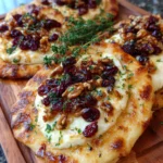 Crispy Flatbread with Brie, Cranberries & Toasted Walnuts with a Hot Honey Drizzle