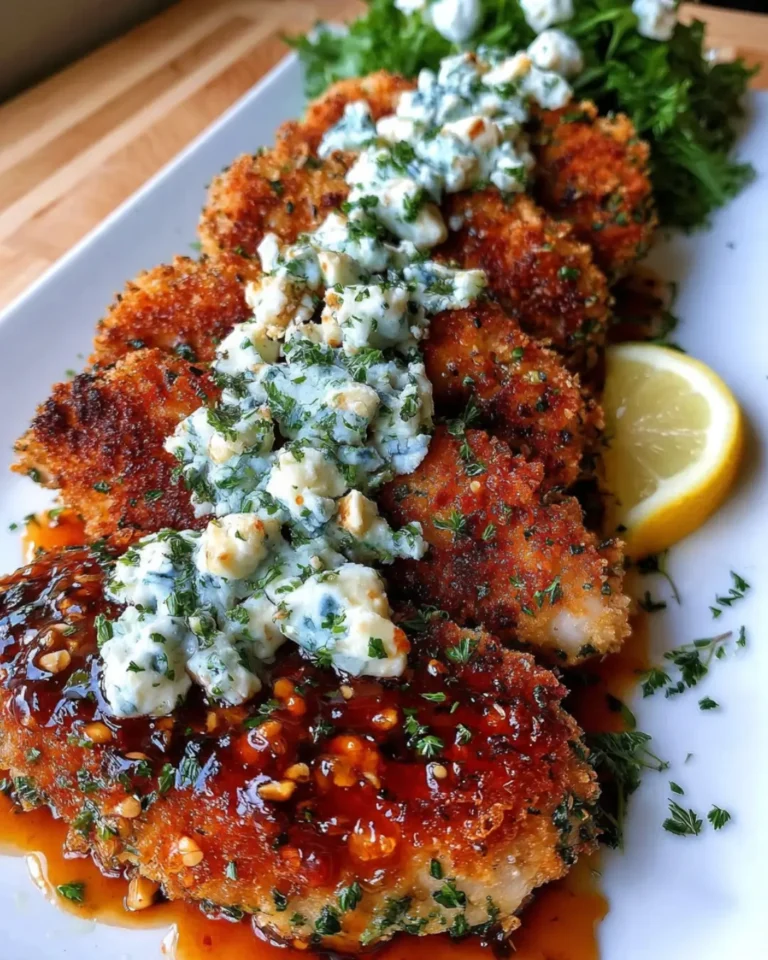 Crispy Hot Honey Lemon Feta Chicken Cutlets with Mediterranean Herb Crust & Tzatziki Drizzle