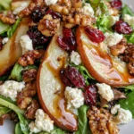 Crispy Pear & Cranberry Salad with Feta, Candied Walnuts & Maple Balsamic Glaze