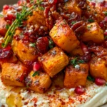 Crispy Pumpkin Bites with Whipped Feta, Cranberries, Candied Pecans & Hot Honey