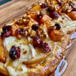 Crispy Pumpkin & Pear Flatbread with Brie, Cranberries, Walnuts & Maple Honey