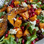 Crispy Roasted Pumpkin, Sweet Potato & Black Bean Salad with Pomegranate, Feta & Chilli Lime Dressing