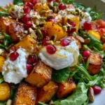 Crispy Roasted Sweet Potato & Mango Salad with Whipped Feta, Pomegranate, Pistachios & Hot Honey