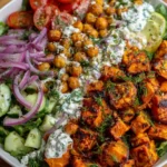 Crispy Sweet Potato & Chickpea Salad with Whipped Feta, Cucumber & Hot Honey Dressing