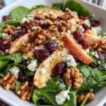 Crunchy Apple Spinach Salad with Walnuts, Feta, Dried Cranberries & Honey Mustard Dressing