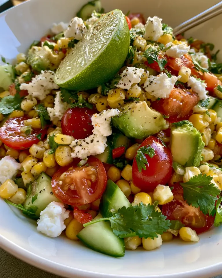 Crunchy Corn, Cucumber & Avocado Salad with Feta & Lime