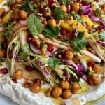 Crunchy Mango & Apple Slaw with Whipped Feta, Hot Honey, Pistachios & Crispy Chickpeas