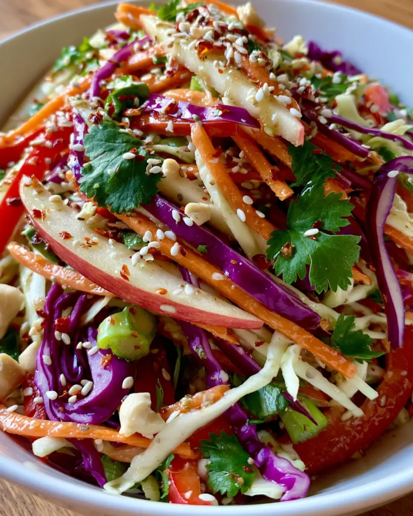Crunchy Rainbow Slaw with Apple, Carrots, Cabbage & Maple Dressing