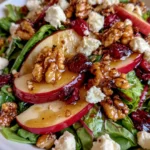 Festive Apple, Pear & Cranberry Salad with Feta, Candied Walnuts & Maple Balsamic Glaze
