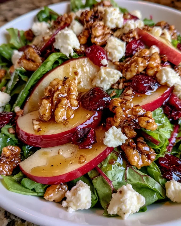 Festive Apple, Pear & Cranberry Salad with Feta, Candied Walnuts & Maple Balsamic Glaze