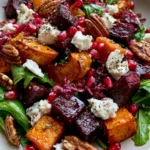 Festive Roasted Beetroot, Pumpkin & Sweet Potato Salad with Feta, Pomegranate & Pecans