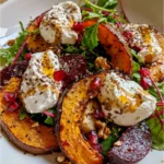 Festive Roasted Pumpkin & Beet Salad with Whipped Ricotta Clouds and Maple-Tahini Magic