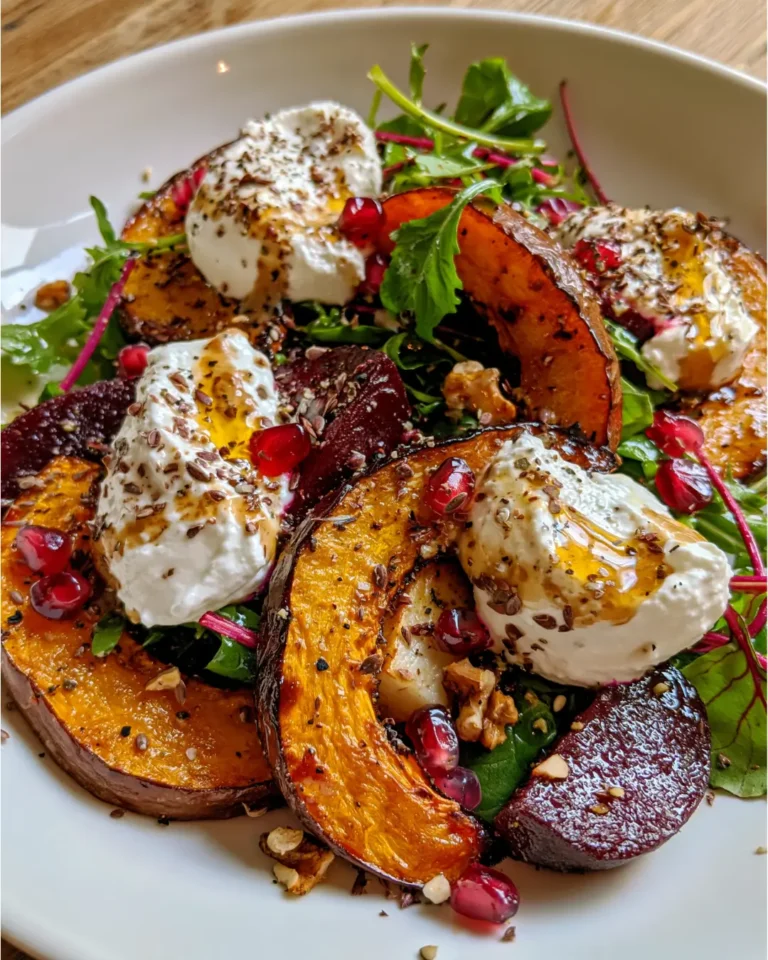 Festive Roasted Pumpkin & Beet Salad with Whipped Ricotta Clouds and Maple-Tahini Magic