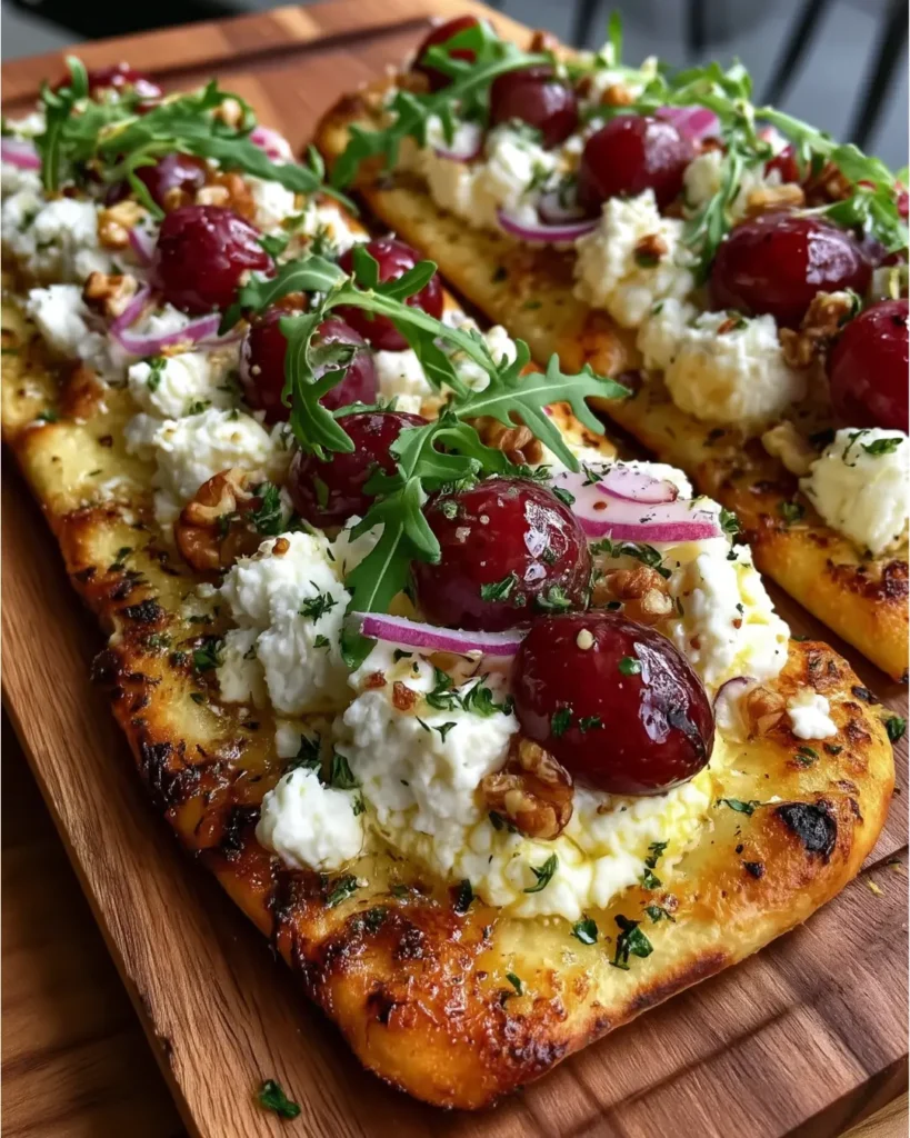 Flatbread with Goat Cheese, Grapes & Honey Thyme