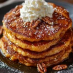 Fluffy Pumpkin Pancakes with Cinnamon, Maple Syrup & Whipped Cream