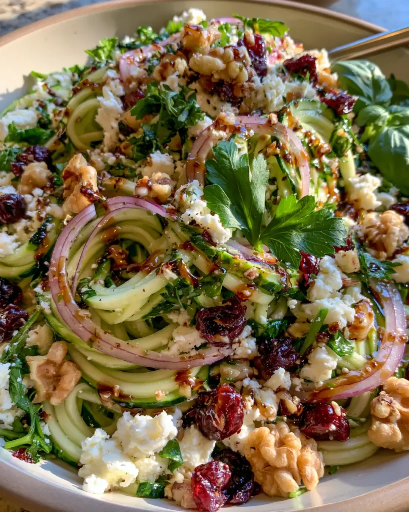 Fresh Zucchini Noodle Salad with Feta, Cranberries, Toasted Walnuts & Honey Balsamic