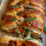 Golden Baked Feta & Spinach Puff Pastry Braid with Butternut, Cranberry & Sage