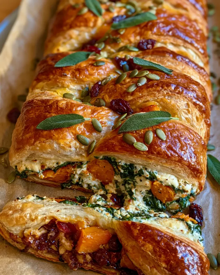 Golden Baked Feta & Spinach Puff Pastry Braid with Butternut, Cranberry & Sage