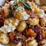 Golden Butternut Squash Gnocchi with Burrata, Crispy Sage, Cranberries & Hot Honey