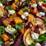 Golden Butternut & Beetroot Salad with Apple, Rocket, Creamy Goat Cheese & Zesty Orange Dressing