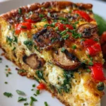 Golden Crustless Vegetable Quiche with Spinach, Mushrooms, Feta & Roasted Capsicum