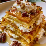 Golden Pumpkin Lasagna with Burrata, Crispy Sage, Pecans & Hot Honey
