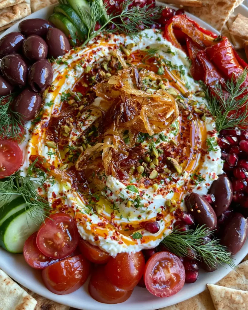 Greek Feta Board with Whipped Feta, Hot Honey, Crispy Onions & Pistachios
