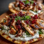 Grilled Chicken Flatbread with Feta, Greens & Cranberry Yogurt Drizzle