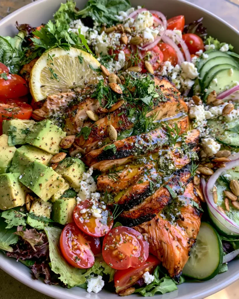Grilled Chicken Salad with Avocado & Herb Dressing