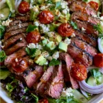 Grilled Steak Salad with Avocado, Feta, Roasted Tomatoes & Honey Balsamic Dressing
