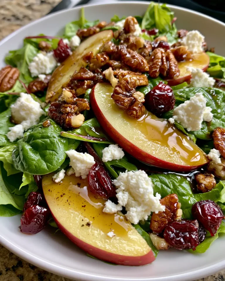 Holiday Apple, Pear & Cranberry Salad with Feta, Candied Pecans & Maple Balsamic