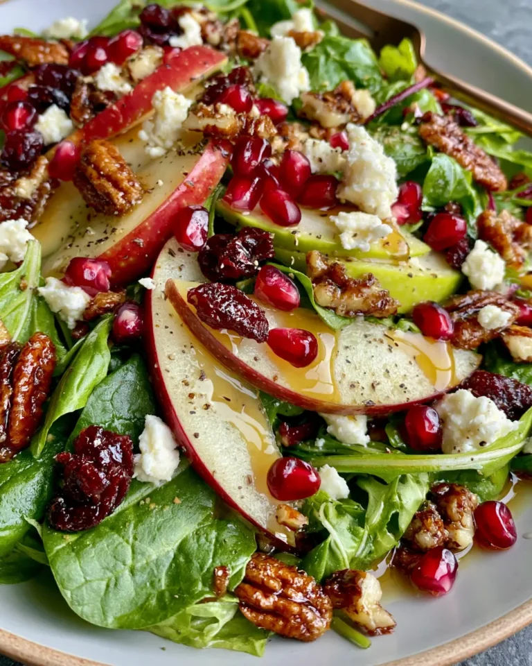 Holiday Apple & Pear Salad with Feta, Pomegranate, Cranberries & Candied Pecans