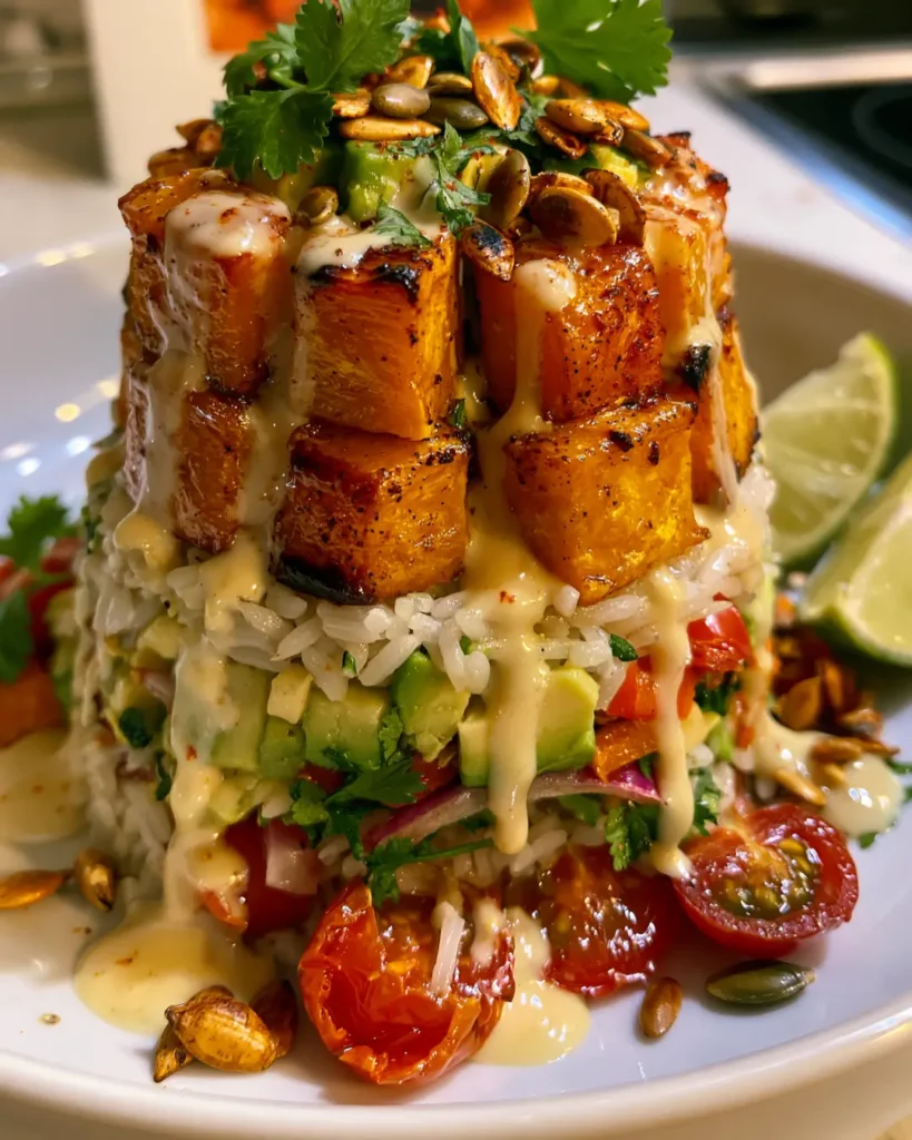 Honey Lime Roasted Pumpkin & Avocado Rice Stack