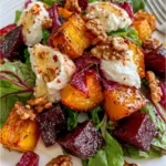 Honey-Roasted Butternut Squash & Beet Salad with Whipped Goat Cheese, Walnuts & Hot Honey