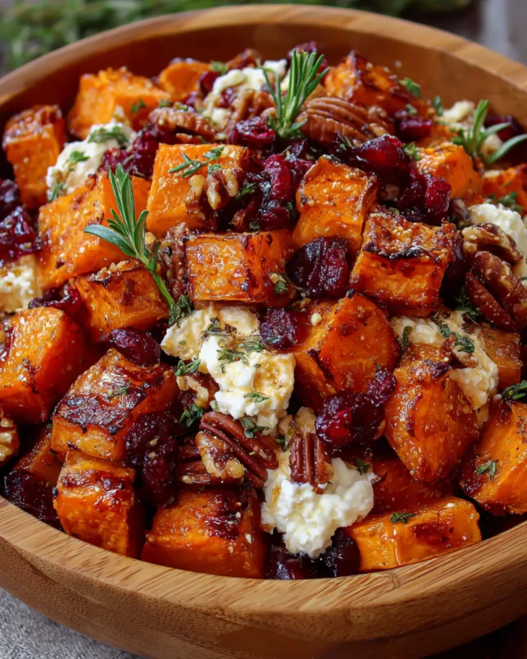 Honey-Roasted Pumpkin & Sweet Potato with Whipped Feta, Pecans & Cranberry Glaze
