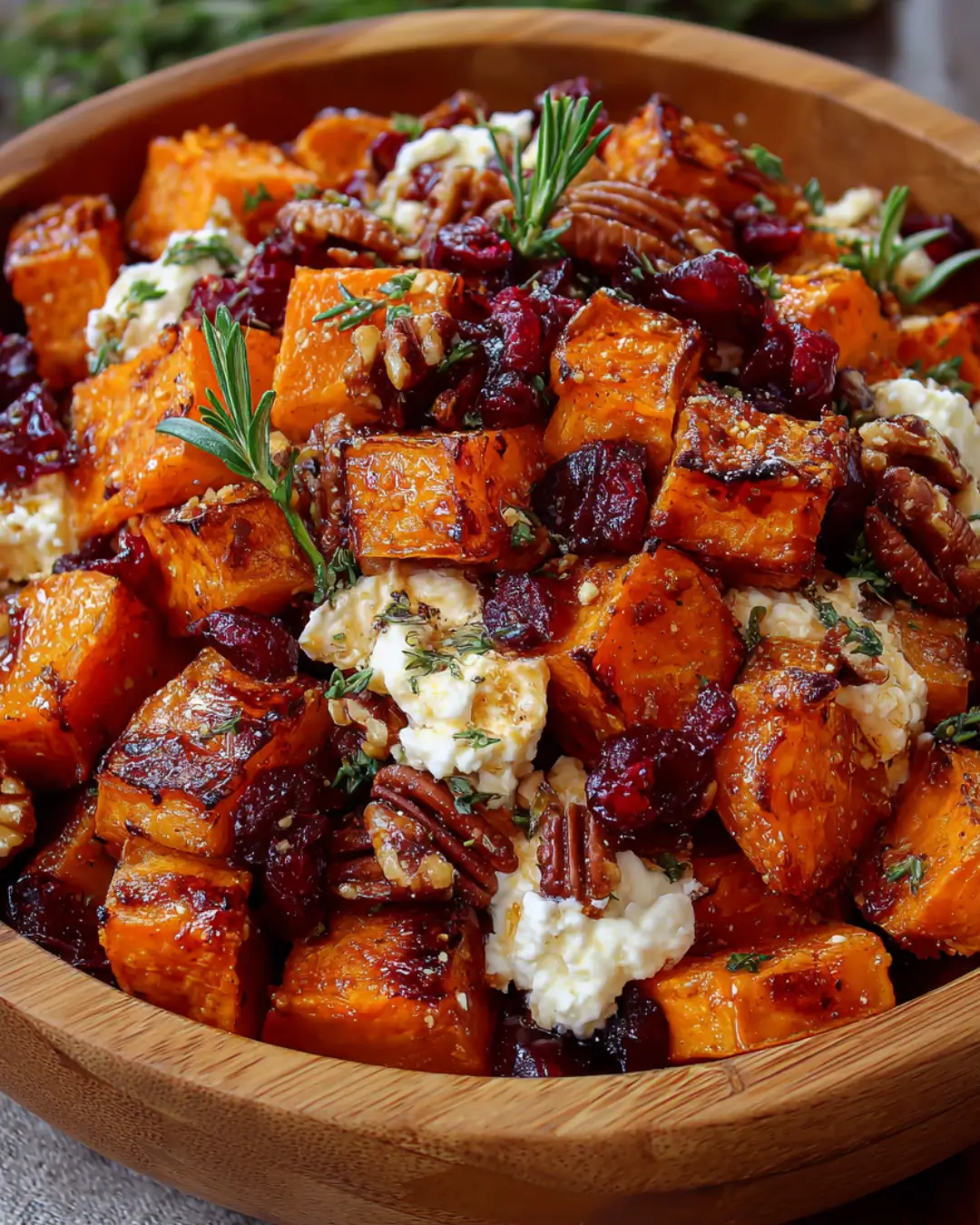 Honey-Roasted Pumpkin & Sweet Potato with Whipped Feta, Pecans & Cranberry Glaze
