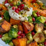 Honey-Roasted Sweet Potato, Pumpkin & Brussels Sprouts with Whipped Feta, Pomegranate & Pistachios