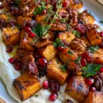 Honey-Roasted Sweet Potatoes with Whipped Feta, Cranberries, Candied Pecans & Pomegranate