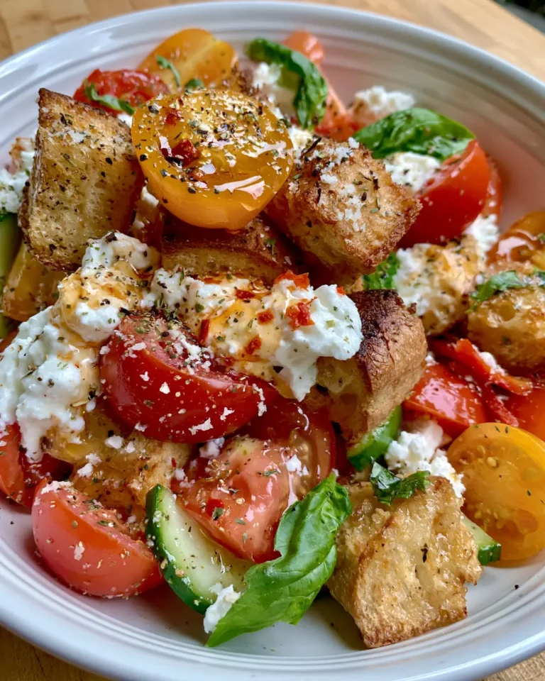 Irresistible Panzanella Salad with Whipped Feta, Crispy Bread, Tomatoes & Hot Honey