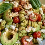 Italian Pesto Pasta Salad with Feta, Avocado, Cherry Tomatoes & Toasted Pine Nuts