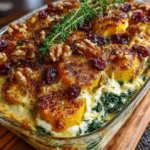 Layered Pumpkin, Spinach & Ricotta Bake with Cranberry Honey Walnut Crunch